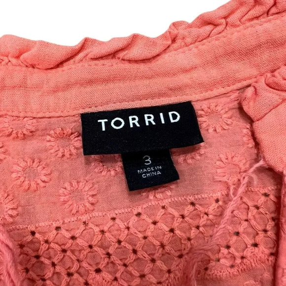 Torrid Peach Pink Crochet Ruffle Sleeve Top 3X - Picture 4 of 5
